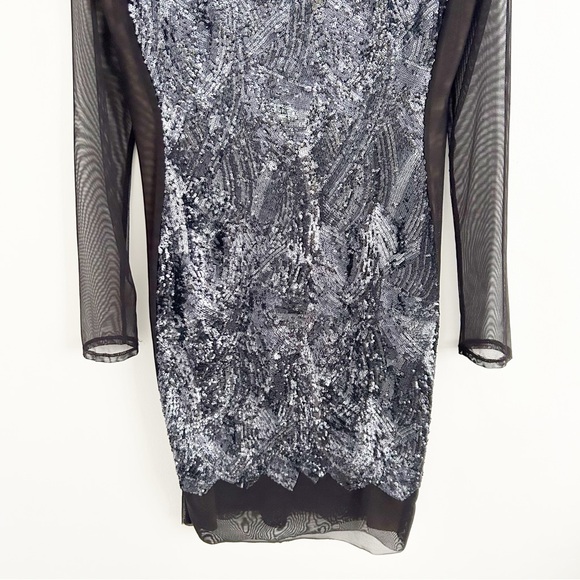 BCBGMaxazria Anaya Long Sleeve Mesh Sequin Cocktail Dress Size Medium - Picture 4 of 8